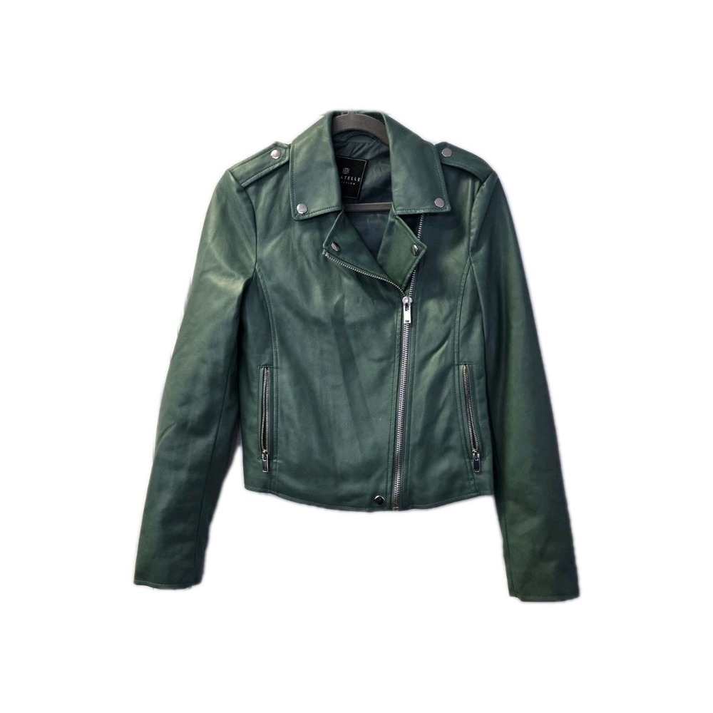 Bagatelle GREEN Faux Leather Moto Jacket XS xsmall biker motorcycle